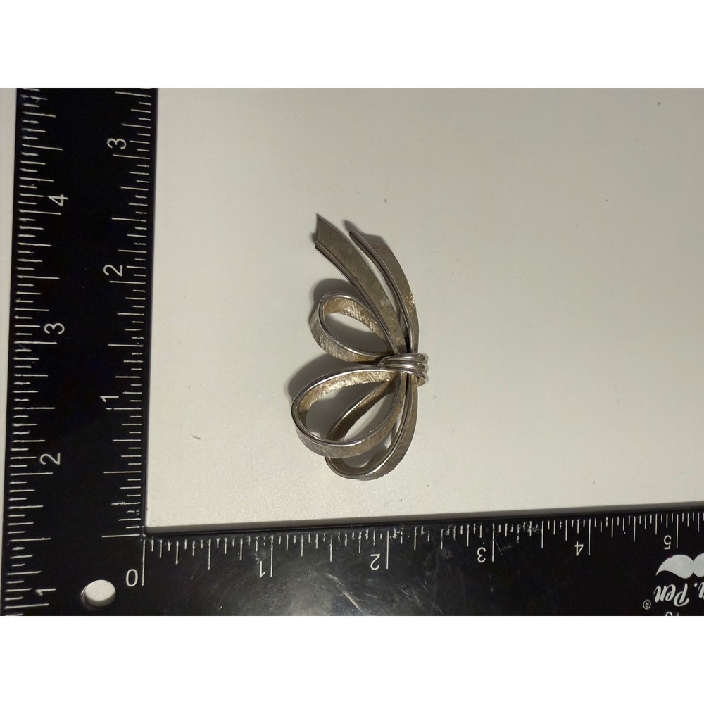 Vintage Marcel Boucher Silver Tone Textured Ribbon Bow Brooch Pin 8572P
